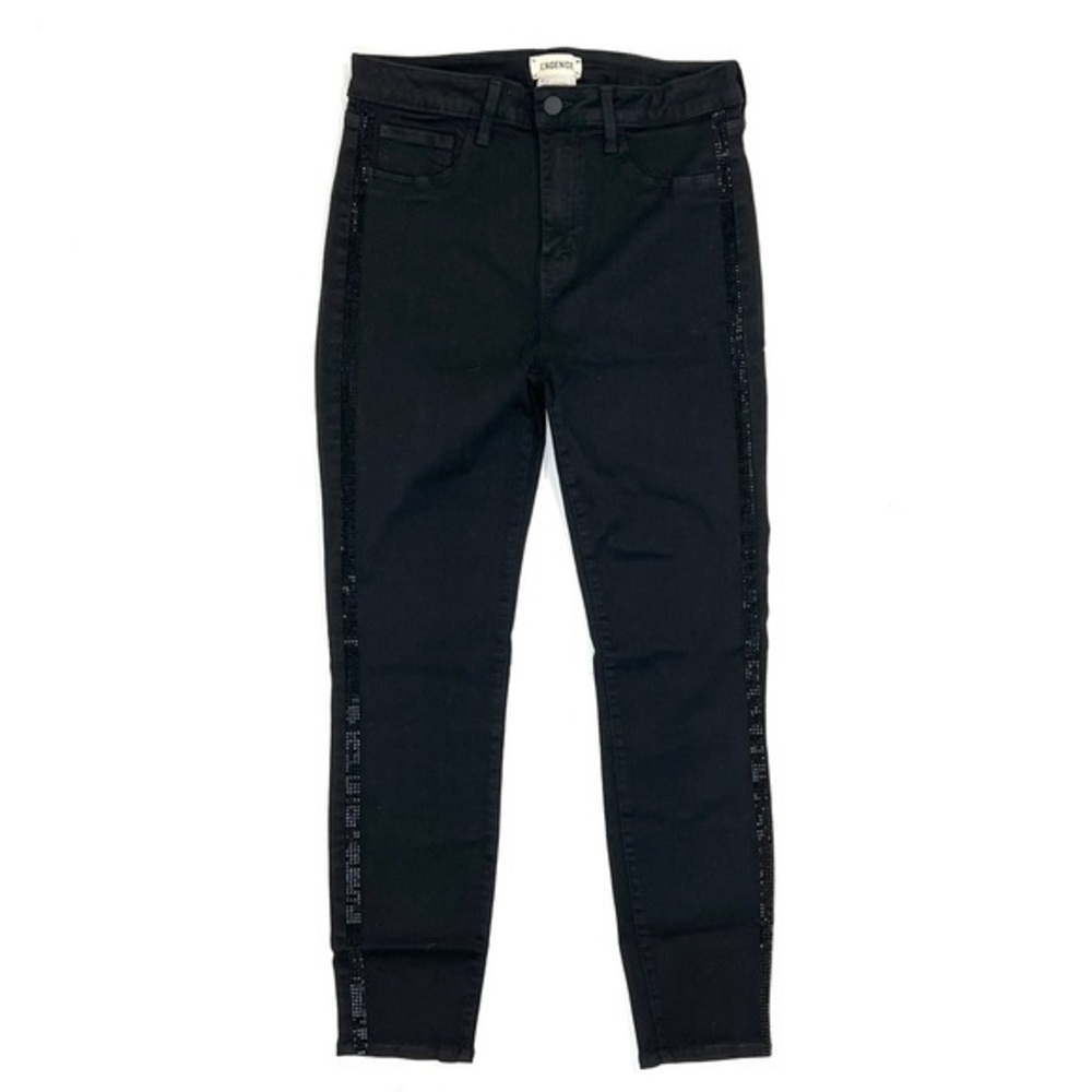L’AGENCE Margot Crystal Tux Stripe Skinny Jeans in Noir - sz 30 - Picture 7 of 11